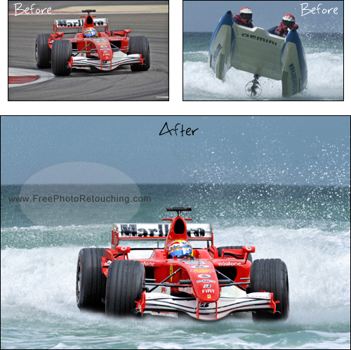 Create dramatic racecar shot by changing photo background