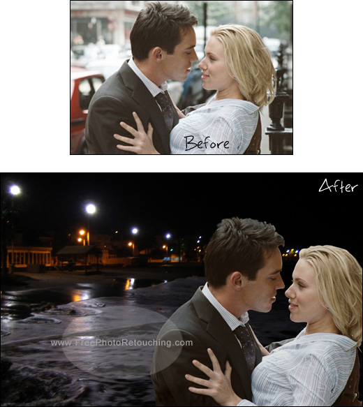 Add passion to couple photo change background to night scene